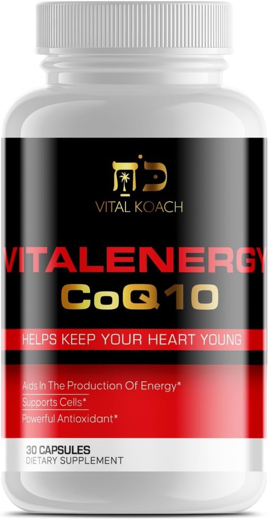 Vital Energy CoQ10 Ubiquinone 200 mg, 30 Capsules, Supports Cardiovascular Health, Hücre Enerji Üretimi ve Antioksi, Beyaz / Kırmızı / Siyah / Siyah / Siyah