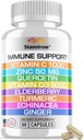 8 in 1 Immune Support with Quercetin Çinko 50mg Vitamin C 1000 mg D3 5000 I and Elderberry Echinacea Ginger for Yetişkinler Kids - VIT D Supplement Veg Capsules