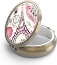 Pill Case Pill Box with Mirror Retro 3 Retment Small Pill Case for Purse or Pocket Bronze Small Roud Pill Box or Vitamins, Fish Oil, Supplements, Pill Containe Travel Armağan(Paris Tower)