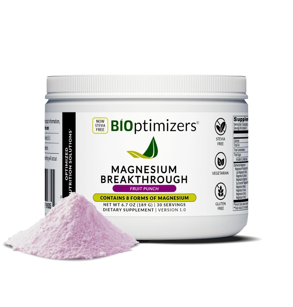BIOptimizers Magnezyum Breakthrough Drink - 8 Forms of Magnezyum, Electrolytes, Sleep Health, Stress, Muscle Recovery, Heart Support | Glycinate, Citrate, Malate - Meyve Zümrü
