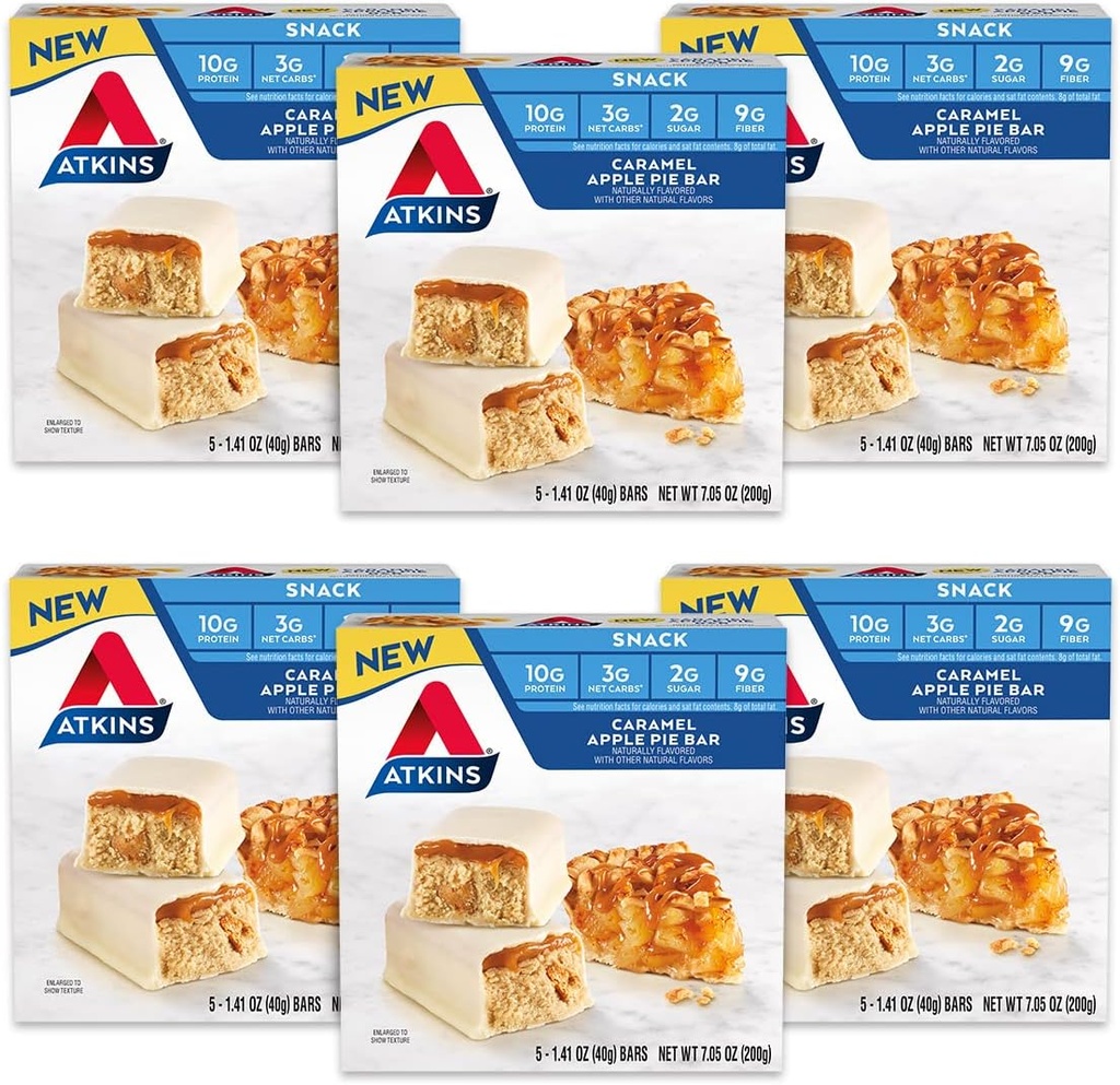 Atkins Snack Bar, Caramel Apple Pie, Doğal Flavored, Protein ve Fiber İyi Kaynağı, Low Carb, Low Sugar (30 Bars)