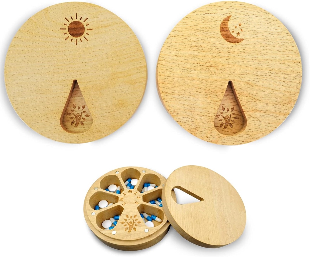 AM&PM 2 Wood Weekly Pill Organizer for Medicine Vitamin 2 Times a Day,Arthritis Friendly 7Day Pill Box Medium Karşılaştırmalı Sahibi,Daily Portre Tatil Pill Case with Velvet Bag