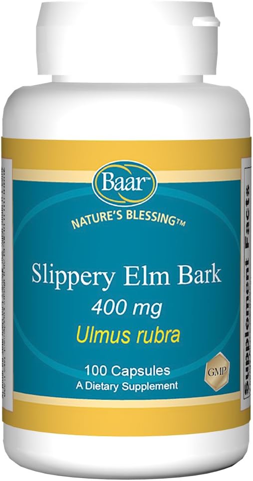Baar Nature’s Blessing Slippery Elm Bark Capsules, 400 mg Potent Herbal Supplement for Men & Women, Supports Digestive Comfort, Gut Health and Toxin Removal, 100 per Bottle
