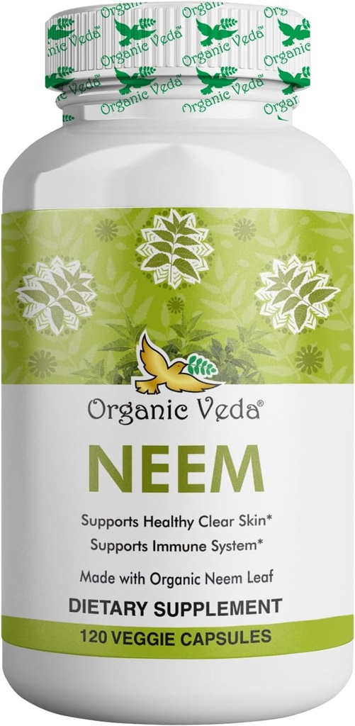 Organik Veda Neem Capsules, 1000 mg - Organik Herbal Supplement Ayurvedic India Neem Leaf Toz - Destekler Radiant Skin, Immune, Detox, Sağlıklı Inflammatory Cevap - 120 Veggie Capsules