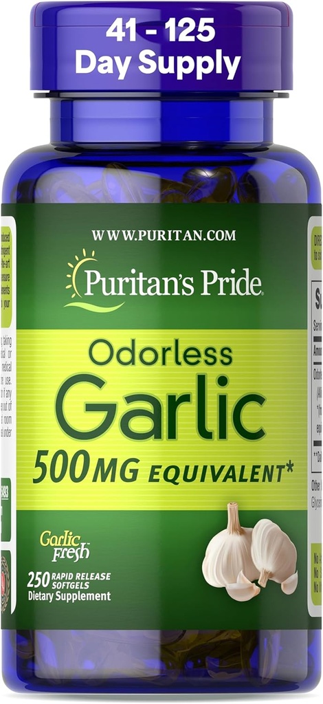Puritan's Pride Premium Odorless, Fresh 500 mg, Heart Health ve Circulation Support with Antioksi Properties, 250 Hızlı Yayın Softgels