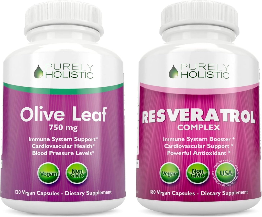 Safly Holistic Olive Leaf Extract 750 mg + Resveratrol Kompleksi 1450 mg - 300 Vegan Capsules - ABD'de Yapılan