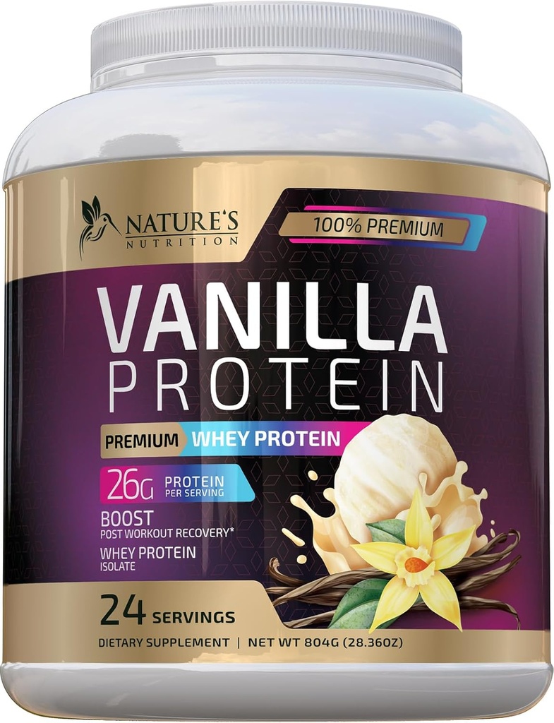 Whey Protein Powder 26g - Whey Isolate Protein for Muscle Growth Support, Vanilla Ice Cream - Premium Whey Powder for Fast Absorbing and Easy Digesting for Men and Women, Gluten Free - 24 Σερβιέτες