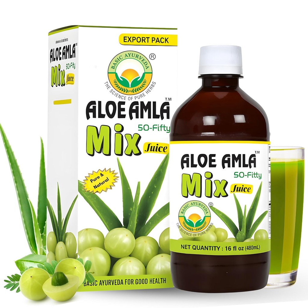 Temel Ayurveda Gooseberry + Aloe Vera Juice - 16.23 Fl Oz (480 ml) | 50-Fifty Herbal Mix for Immunity, Digestion & Skin Health | Amla & Aloe