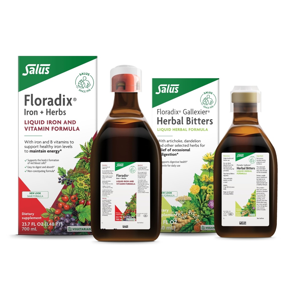 Salus Gallexier Herbal Bitters (8.5 oz) & Iron & Herbs (23.7 oz) Sche - Herbal Bitter for Digestive Support* - Sağlıklı Enerji Desteği için Demir Supplement*
