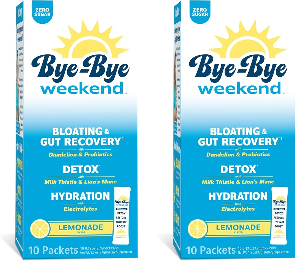 Detox Drink Mix w/Electrolytes - for Bloating, Recovery, Fatigue, Brain Fog - Probiotics, Lion’s Mane, Milk Thistle - Zero Sugar Lemonade - 20 Pack