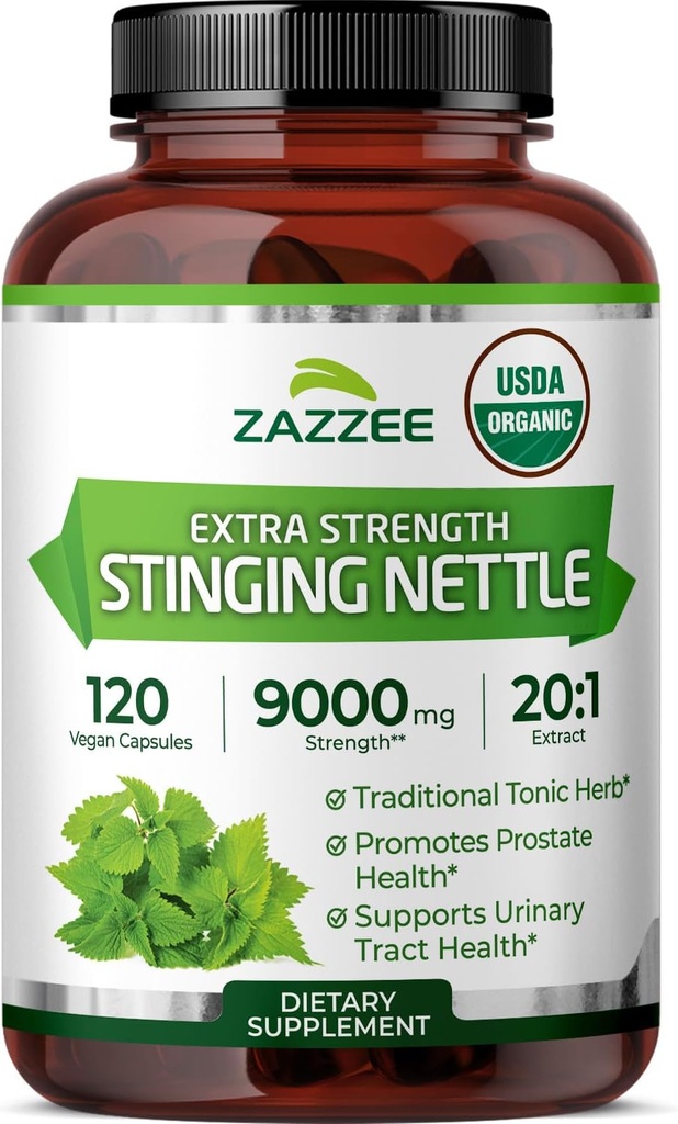 Zazzee USDA Organik Sting Nettle 20:1 Ekstraksiyon, 9000 mg Güçlü, 120 Vegan Capsules, 4 Ay Supply, Tempd, Standardized 20X Extract, Sertifikalı Organik, 100% Vegetarian, All-Doğal, Non-GMO