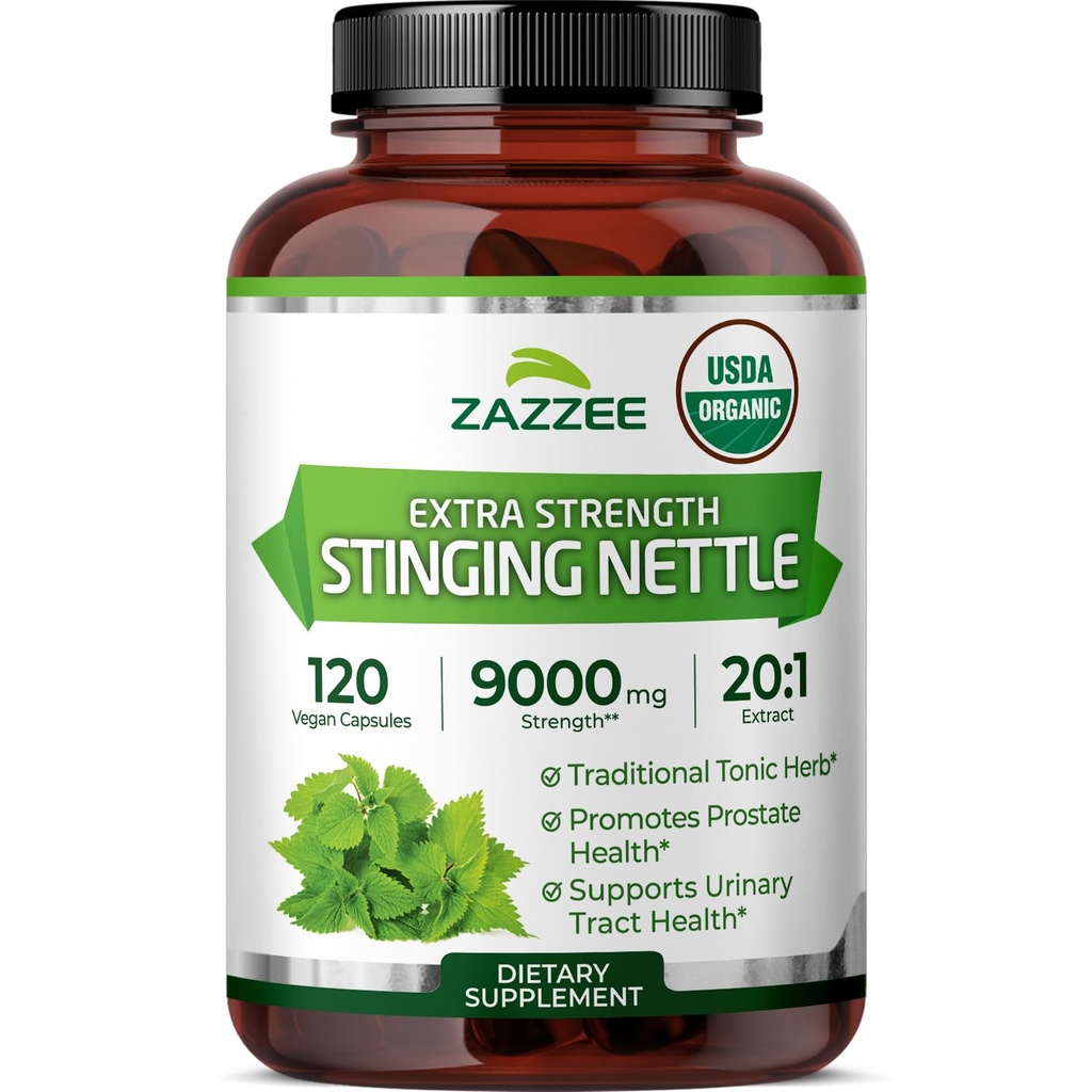 Zazzee USDA Organik Sting Nettle 20:1 Ekstraksiyon, 9000 mg Güçlü, 120 Vegan Capsules, 4 Ay Supply, Tempd, Standardized 20X Extract, Sertifikalı Organik, 100% Vegetarian, All-Doğal, Non-GMO