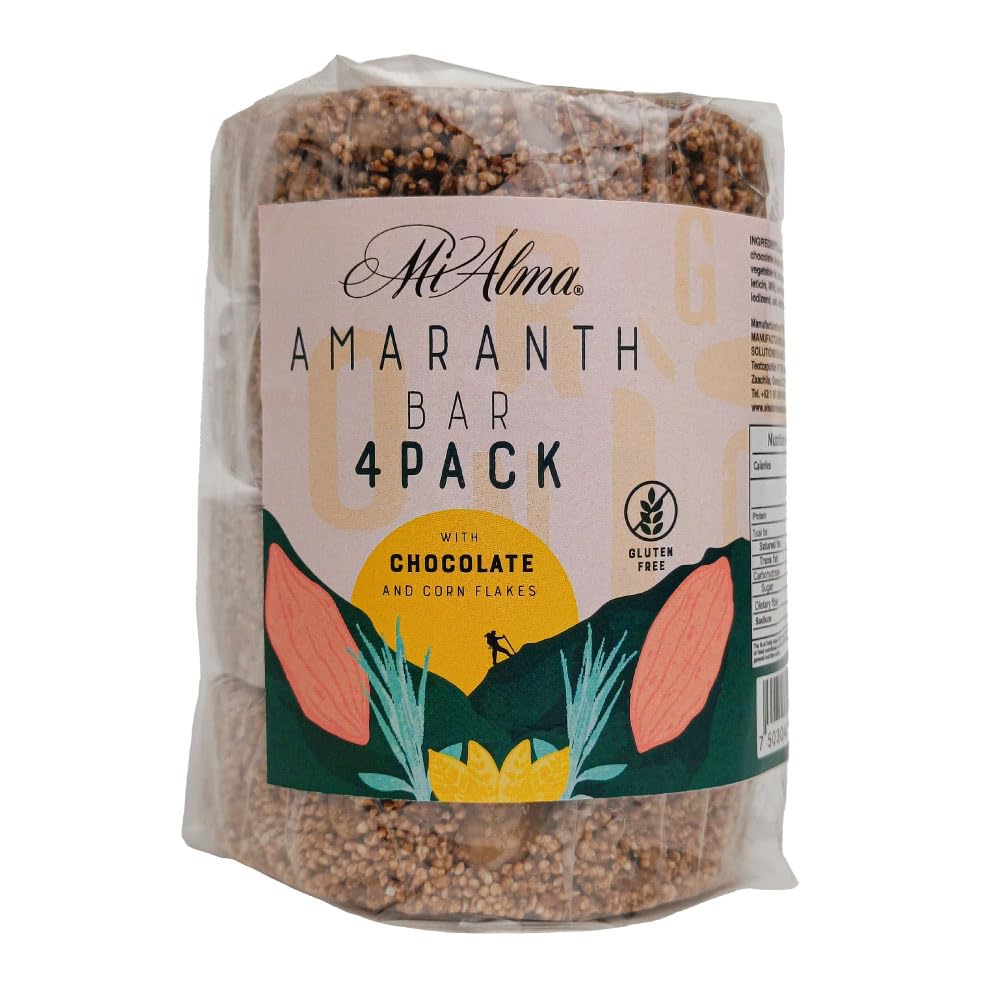 Mi Alma, 4 BAR PACK Amaranth Bar with Chocolate and mısır flakes PREMIUM, Barra de Amaranto con Chocolate, Super Food, Gluten Free, Sağlıklı Snack, 8.4 oz