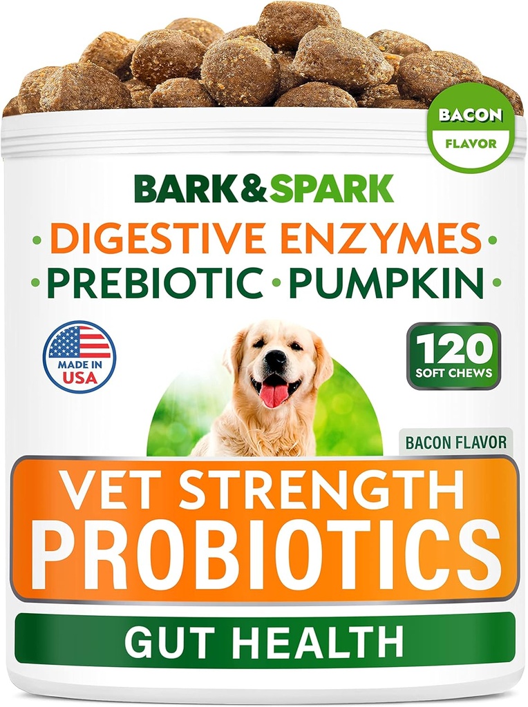 Vet Strength Dog Probiyotiks Chews - Gas, Diarrhea, Alerji, Constipation, Upset Stomach Relief, with Enzymes + Riley + Prebiyotiks - Chewable Fiber Supplement - 100 Soft Chews - Dumanlı Duck
