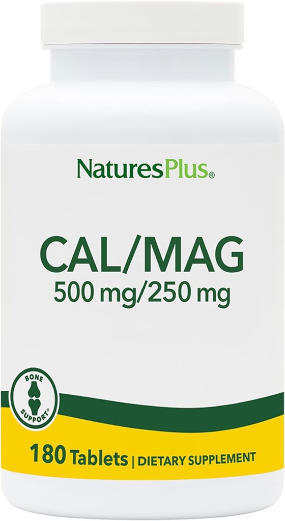 NaturesPlus Cal/Mag - 180 Vejetaryen Tabletler - 500 mguba, 250 mg Magnezyum - Enerji Üretimi ve Genel Şey-Being - 180 Hizmet