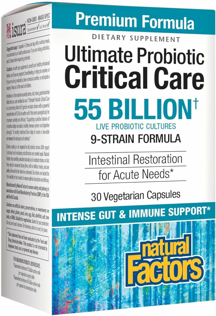 Doğal Faktörler Ultimate Probiyotik Eleştirel Bakım, Destekler Intestinal Restorasyon, 9 Strains, 55 Milyar CFU