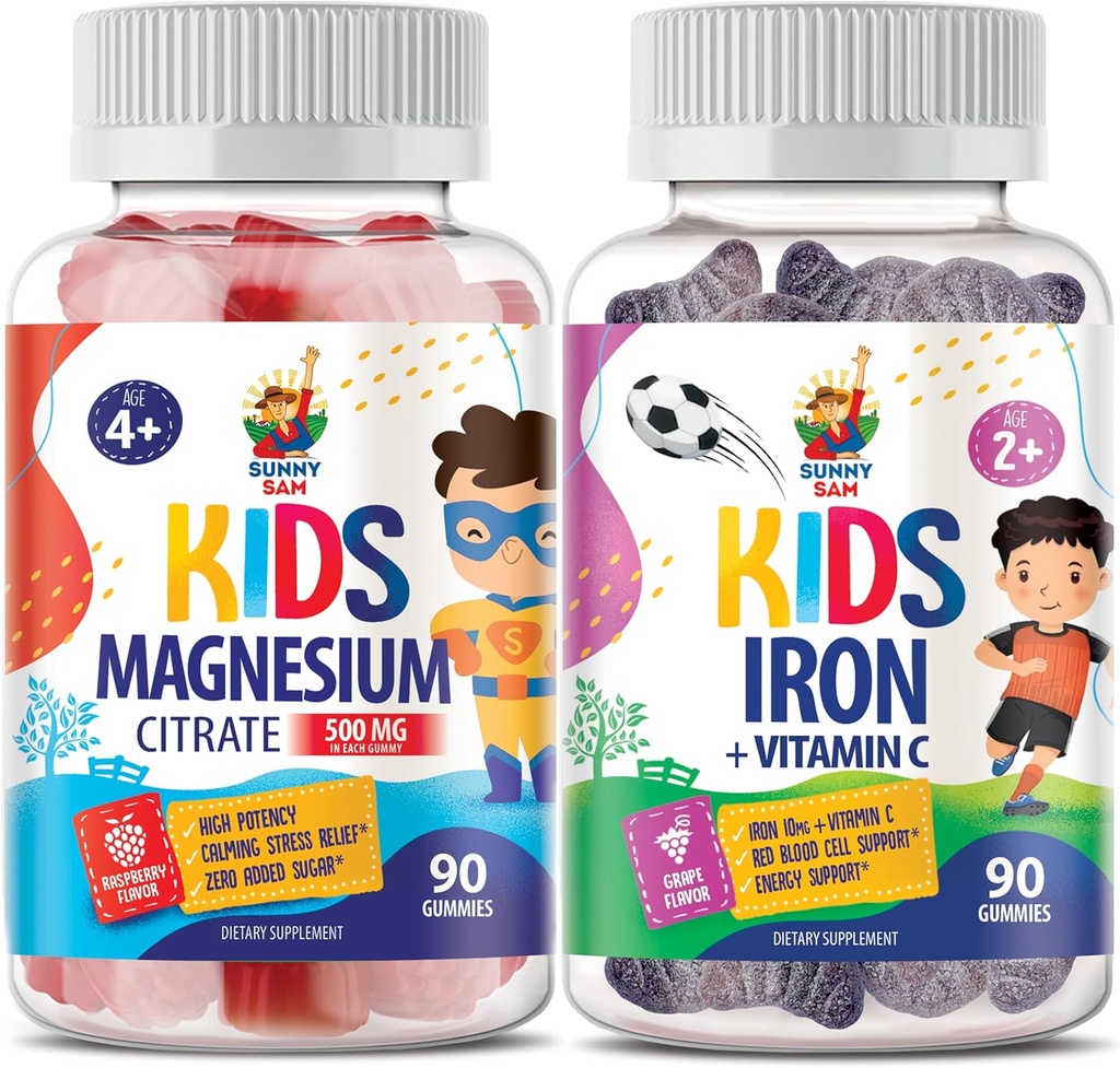 Çocuklar ve Yetişkinler için Çocuklar ve Magnezyum Gummies için SUNNY SAM Demir Gummies - 500 mg - Calm Magnezyum Chews - Magnezyum Citrate Chewable Supplement for Mood & Muscle Support
