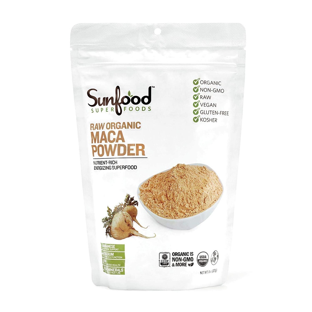 Sunfood Superfoods Organic Maca Toz Supplement for Men & Women - Maca Root Toz Organik Adaptogens, Peruvian, Raw, Vegan - 8 Oz Bag