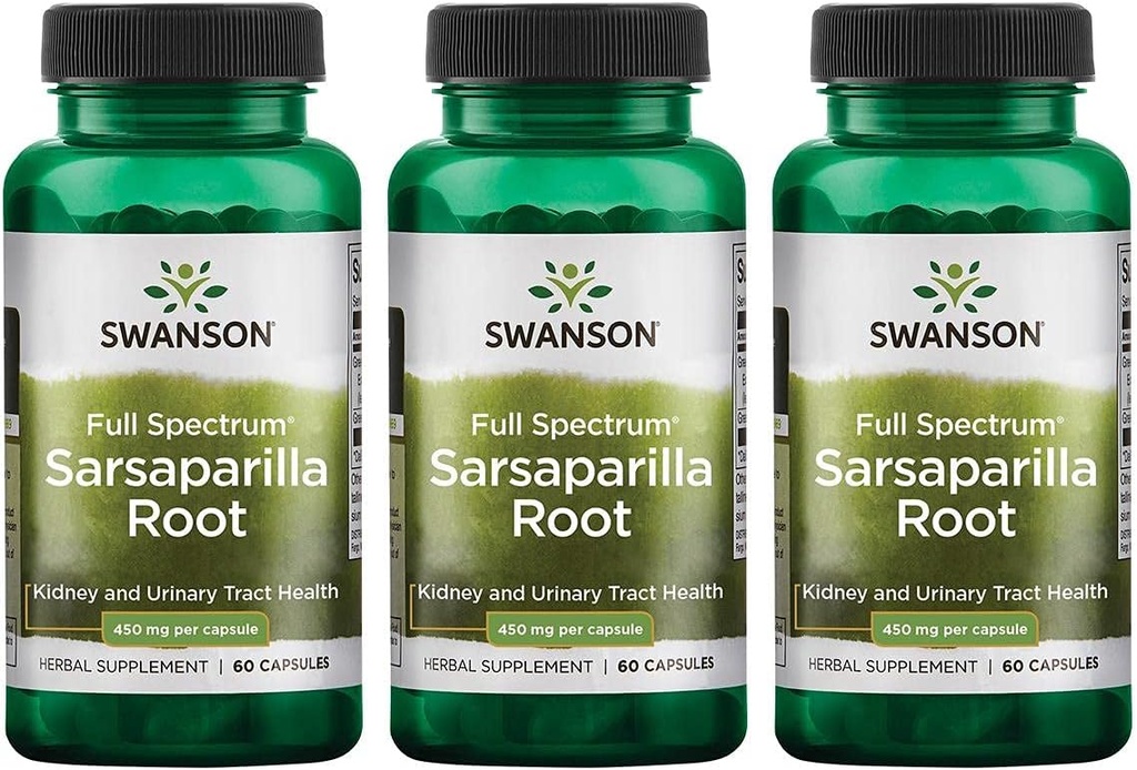 Swanson Sarsaparilla Root-Traditional Herbal Supplement, Skin Health, Urinary Tract & Kidney Support- Natural Formula Supporting General Health & Wellness- (60 Capsules, 450 mg Her) 3 Pack