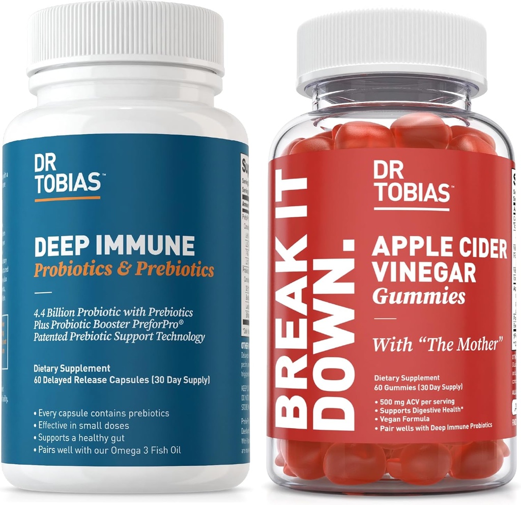 Dr. Tobias Deep Immune Probiyotiks & Prebiyotiks ve Apple Cider Vinegar Gummies, Supports Digestive Health, Gut Immune Function, Cleanse & Detox for Men & Women with 4.4. Milyar CFU & Anne