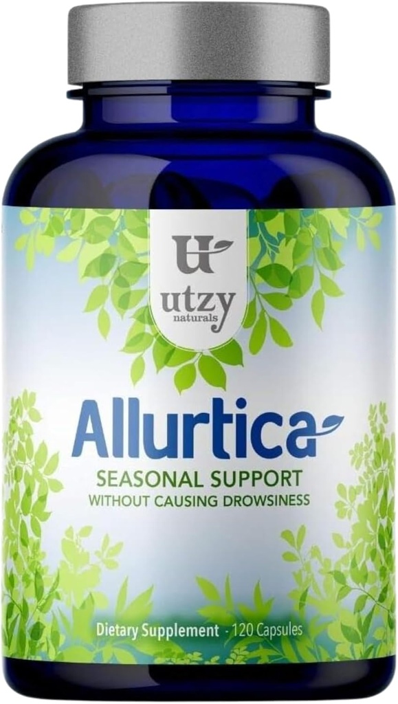 Utzy Naturals Allurtica | Herbal Supplement with Quercetin and Sting Nettle | Date Support for Yetişkinler & Kids | Non Drowsy | 120 Capsules