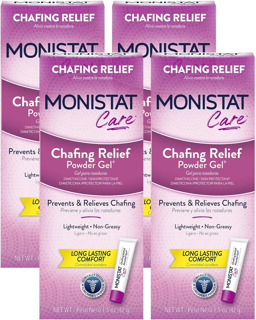 Monistat, Toz Gel, Bikini Bölgesi için Uzun Süreli Koruma, Thighs ve Bra Lines, 1.5 Oz, 4 Paket
