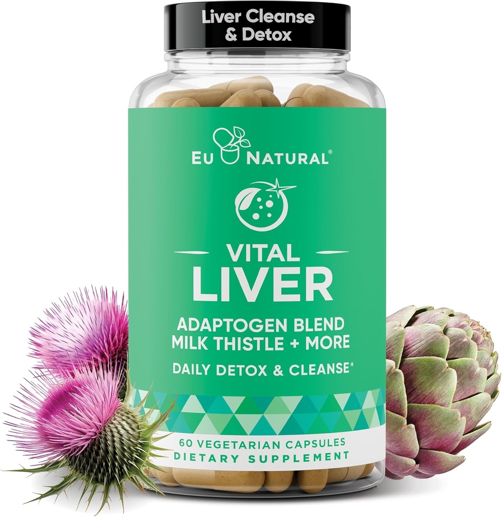 Vital Liver Cleanse Detox & Tamir – 9-in-1 Liver Support Supplement – Milk Thistle, Artichoke Extract, Turmeric, Adaptogens – Optimal Liver Function and Digestive Health – 60 Vegetarian Soft Capsules