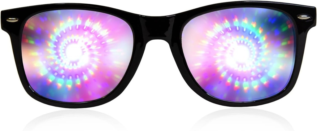 GloFX Black Frame Spiral Diffraction Gözlükleri – Hypnotic Spiral Işık Etkileri için Lazer Etched, Raves & Festivals için Esnek ve Dayanıklı