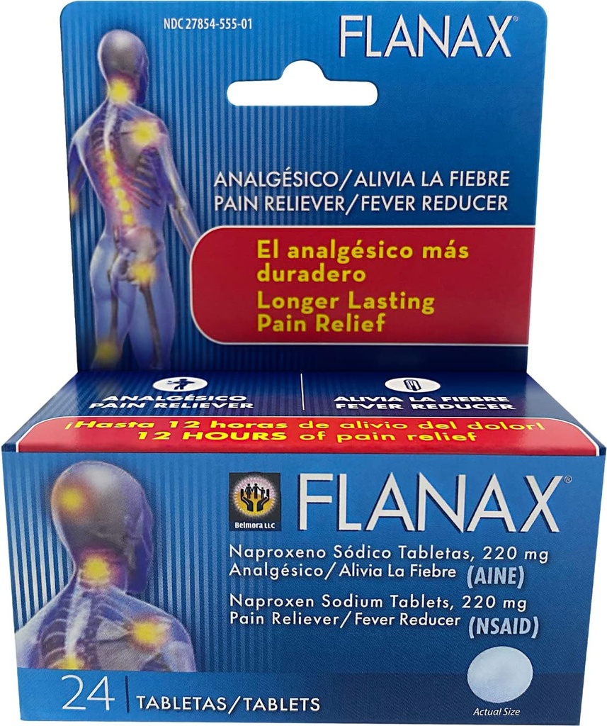 Flanax Pain Reliever ve Ateşleme Naproxen sodyum Tabletleri - 220 Mg (24 Kont)