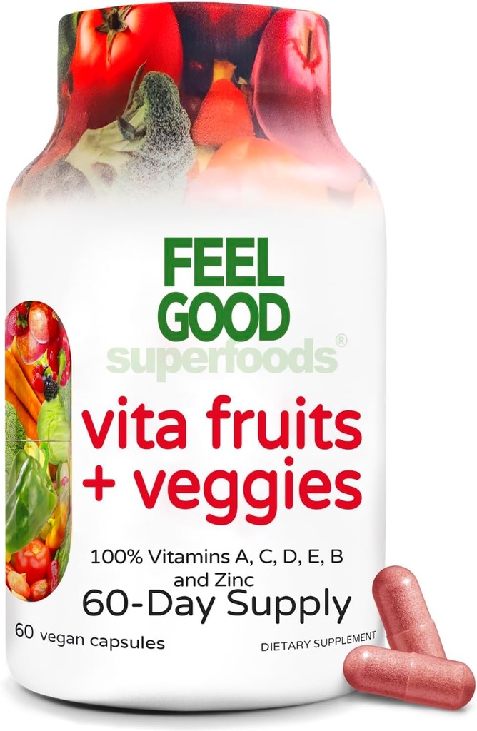 Güzel Superfoods Vita Meyveleri ve Veggies Capsules - 25 Superfood Malzemeler, Meyve ve Sebze Çokvitamin, 60 Kont - Erkekler ve kadınlar için - A, C, D, E, B ve çinko Capsules