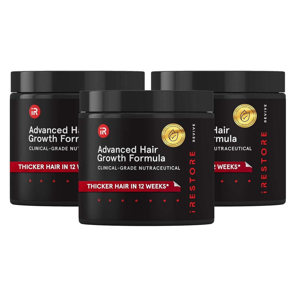 IRestore Advanced Hair Growth Supplement for Women, Hair Vitamins for Faster Hair Regrowth, Best for Hair Kaybı ve İncelenmesi - 1 Ay Supply Every - 30 Count (Pack of 3) - Black