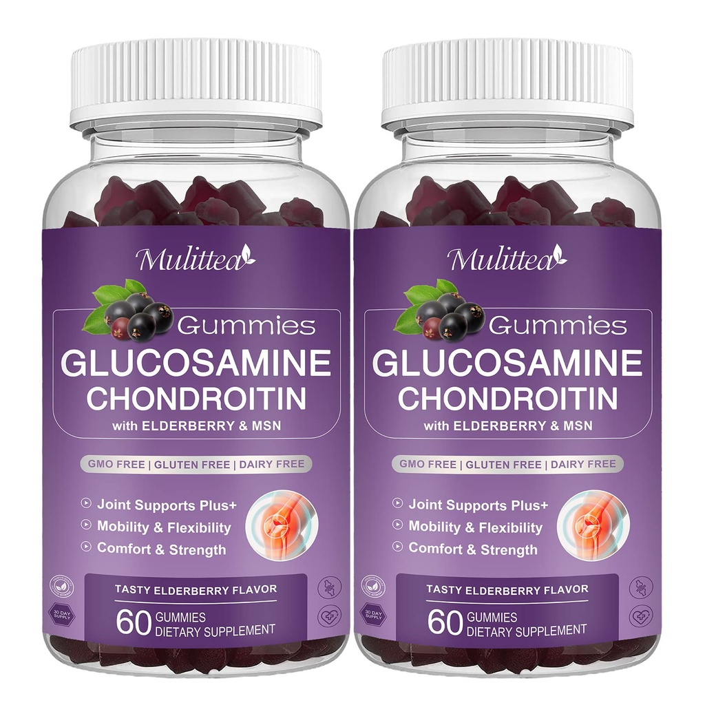 Mulittea Glucosamine Chondroitin Gummies - Επιπλέον συμπλήρωμα κοινής υποστήριξης δύναμης με MSM & Elderberry για τη φυσική κοινή, αντιοξειδωτική ανοσοποιητική υποστήριξη για ενήλικες, άνδρες και γυναίκες-(2 πακέτο)