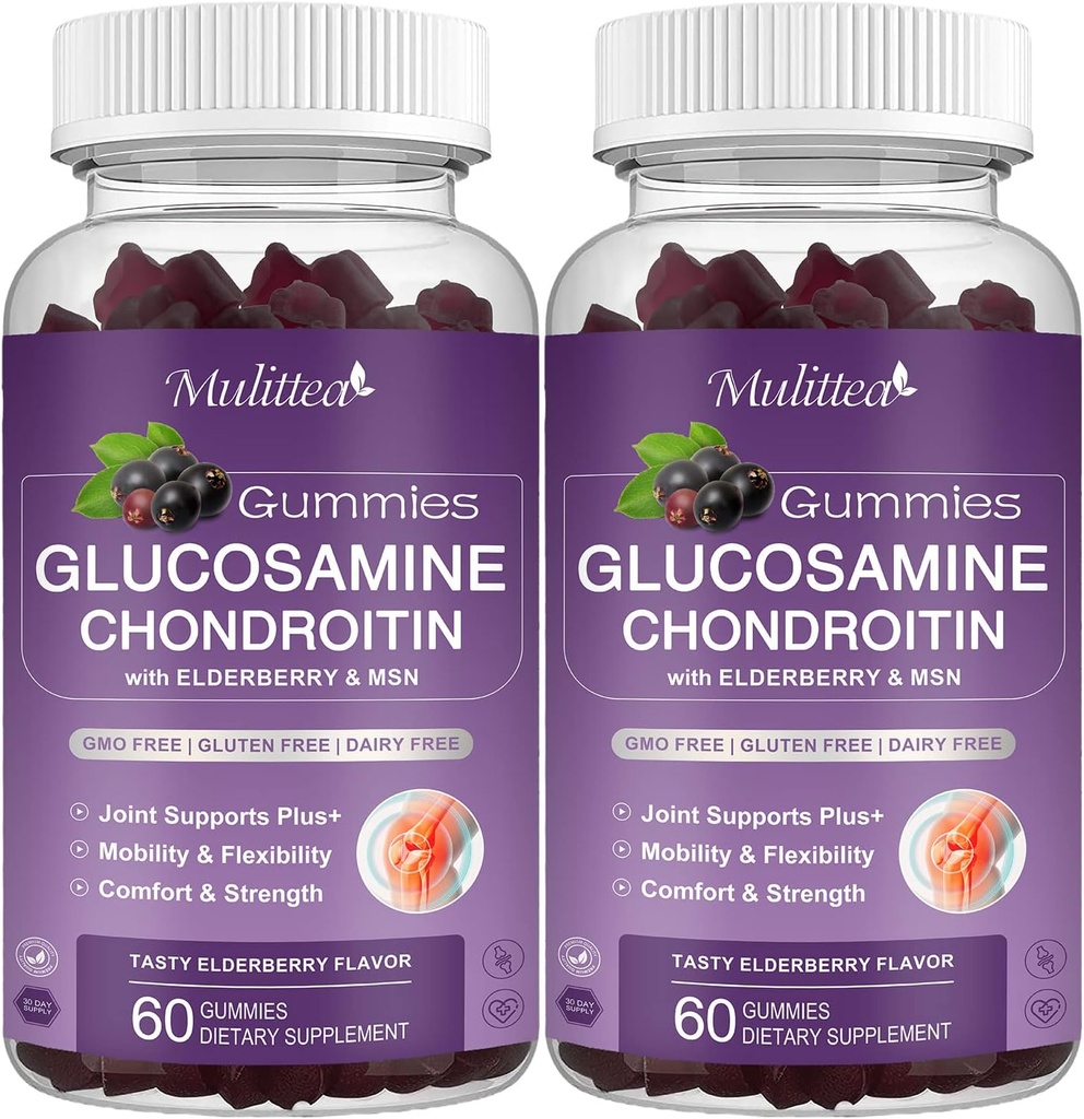 Mulittea Glucosamine Chondroitin Gummies - Ekstra Kuvvetli Ortak Destek Supplement ile MSM & Elderberry ile Doğal Ortak, Antioksit Immune Support for Yetişkinler, Men & Women-(2 Pack)