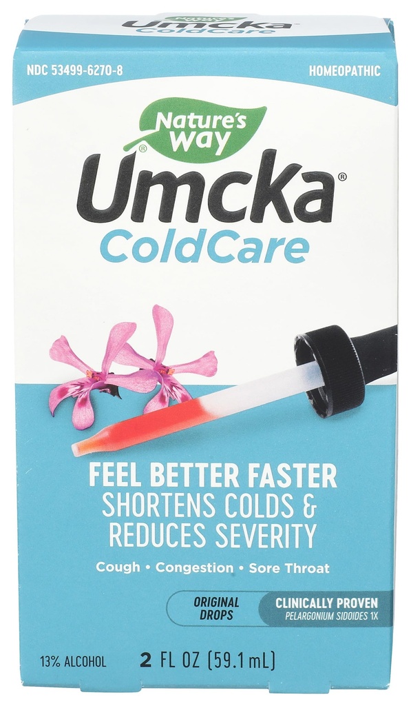 Nature's Way Umcka ColdCare Homeopathic, Shortens Colds, Sore Throat, Cough, and Congestion, Phenylephrine Free, Non-Drowsy, 2 Fl. Oz.