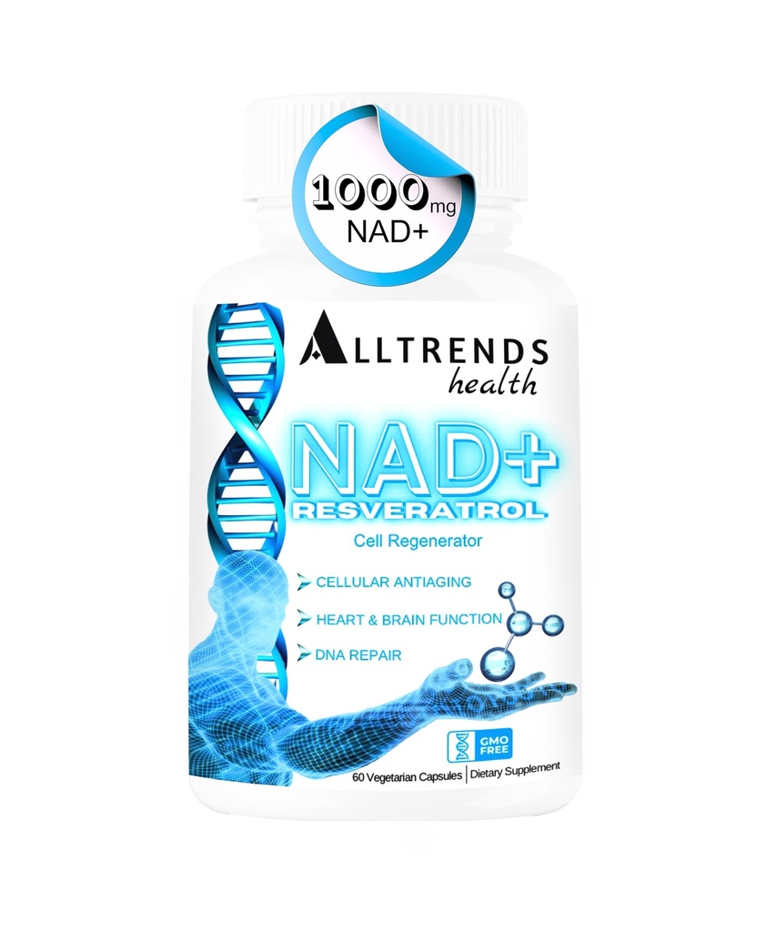 ALLTRENDS Sağlık NAD Supplement 1000 mg |Resveratrol 500 mg | TMG Tritilglycine 500 mg |Vitamins for Cell Regeneration, Heart & brain Function, DNA Tamir, Longevity, Energy & Oxidative Stress | 60Caps