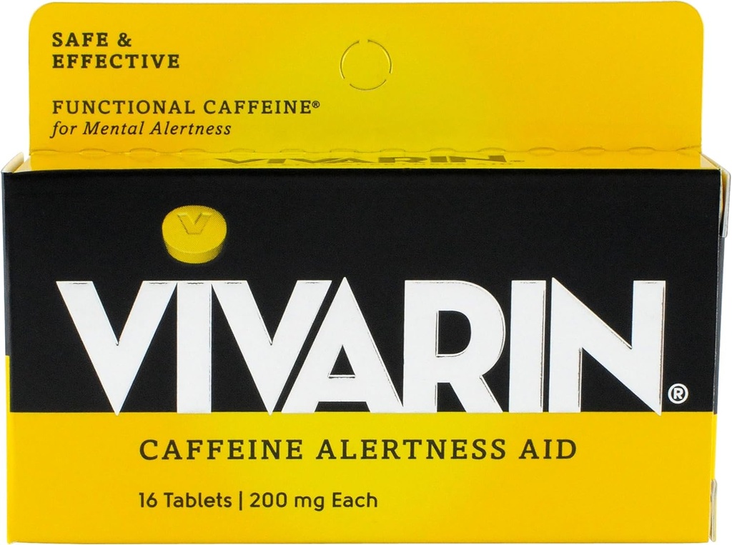Vivarin, Caffeine Pills, Her Tablette 200 mg Caffeine, Güvenli ve Etkili Bir şekilde Awake, Alertness Aid, Energy Supplement, 16 Tablet - 1 Pack