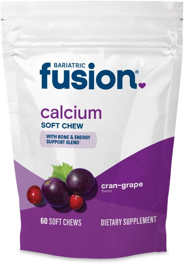 Bariatrik Fusion Bariatrik Kalsiyum Supplement Chews | Vitamin D3 Bariatrik Vitamini | Sugar Free Chewable |500 mg | Cranberry Grape | 60 Sayı Kont