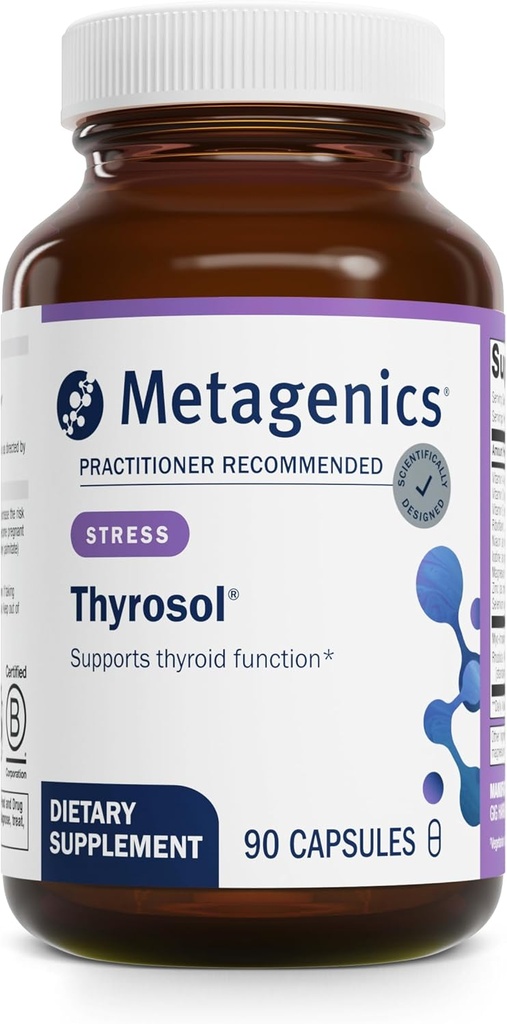 Metagenics Thyrosol - Vitamin & Mineral Supplement for Health Yourroid Support & Stress-Related Fatigue* - çinko, Selenium & Rhizoe Ekstraksiyonu - 90 Capsules