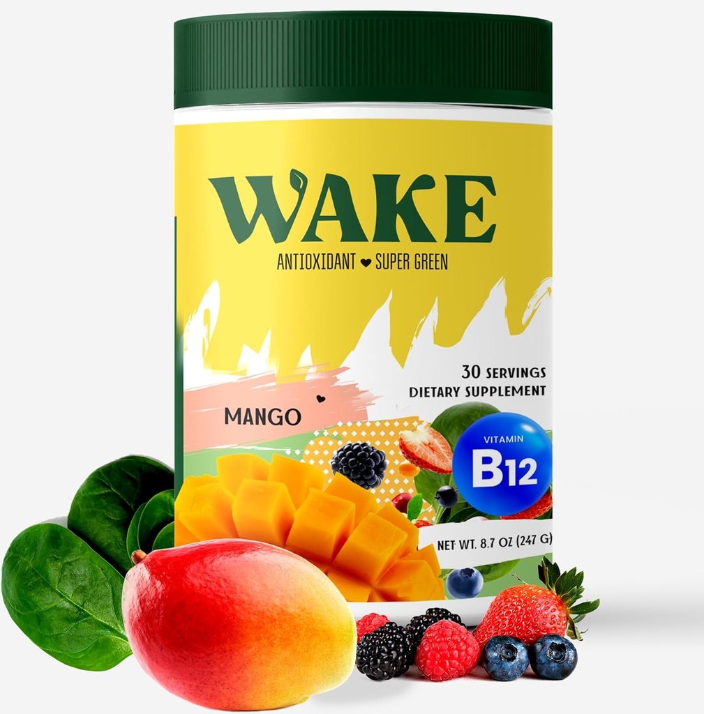 Αφυπνιστικό Αντιοξειδωτικό Super Greens, Best Natural Powder Superfood, Spirulina & Chlorella, Vitamin B12, Μη ΓΤΟ Vegan Drink, Juice & Smoothie Blend, Ένζυμα, Προβιοτικά, Acai Berry & Camu Camu