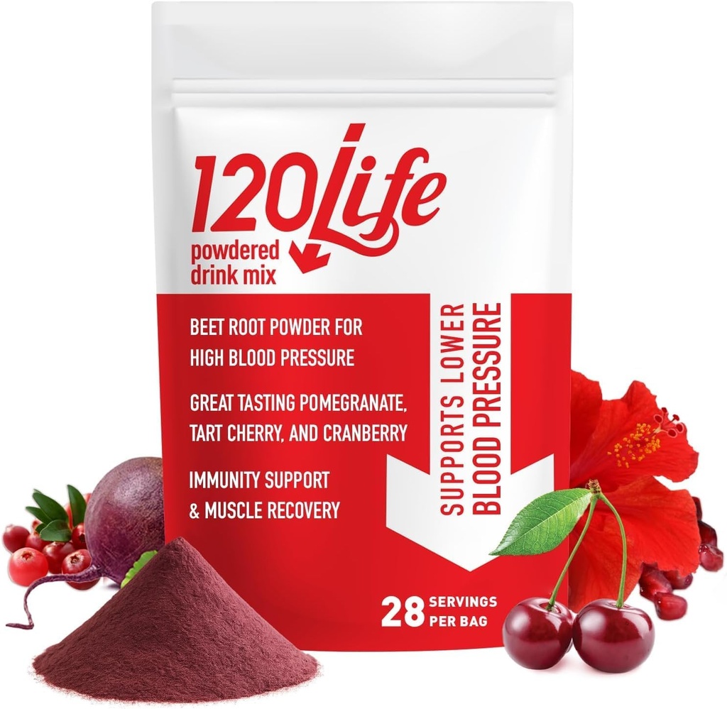 120LIFE Kan Basıncı Desteği, Doğal Arıt Kök Toz İçgörülü Toz, Cranberry Supplement, Tart Cherry, Hibiscus ve Magnezyum (28 Hizmet) - Gluten-Free, Vegan
