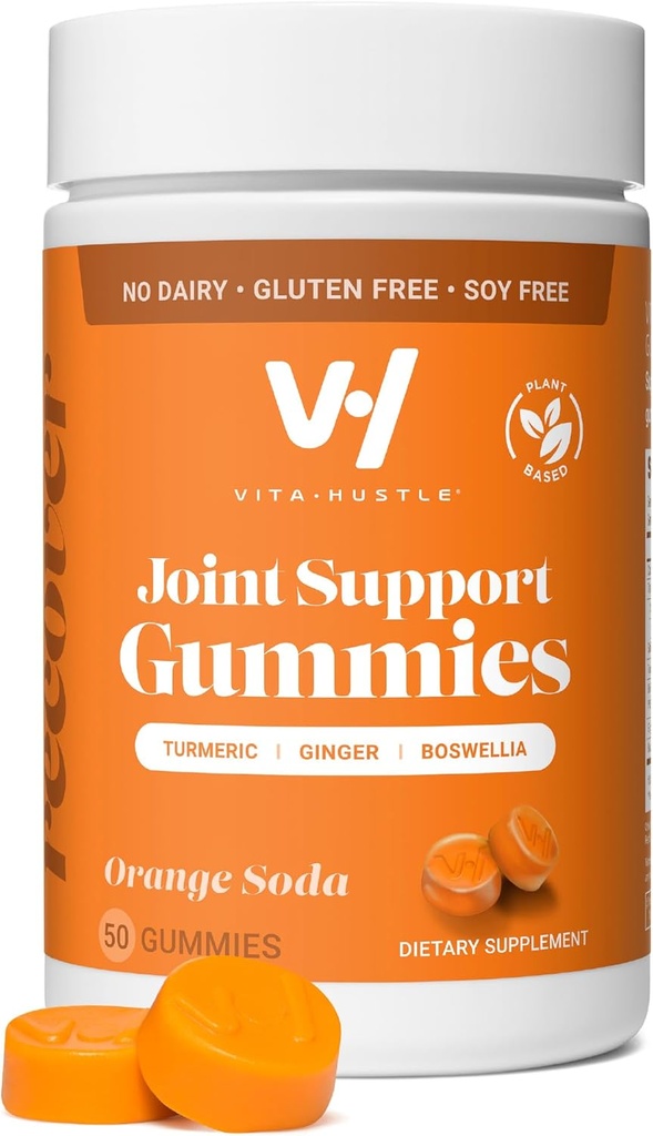 VitaHustle Turmeric Ginger Gummies, Muscle Recovery, Low Sugar, Vegan, Gluten Free, Non GMO, Orange Flavor, 50