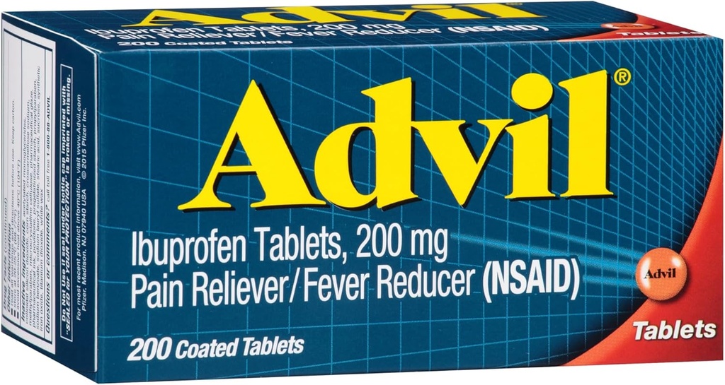 Advil Pain Reliever και Fever Reducer, Pain Relief Medicine με Ibuprofen 200mg για τον πονοκέφαλο, τον πόνο στην πλάτη, τον πόνο στην εμμηνόρροια και την ανακούφιση από τον πόνο στις αρθρώσεις - 200 Επικαλυμμένα δισκία
