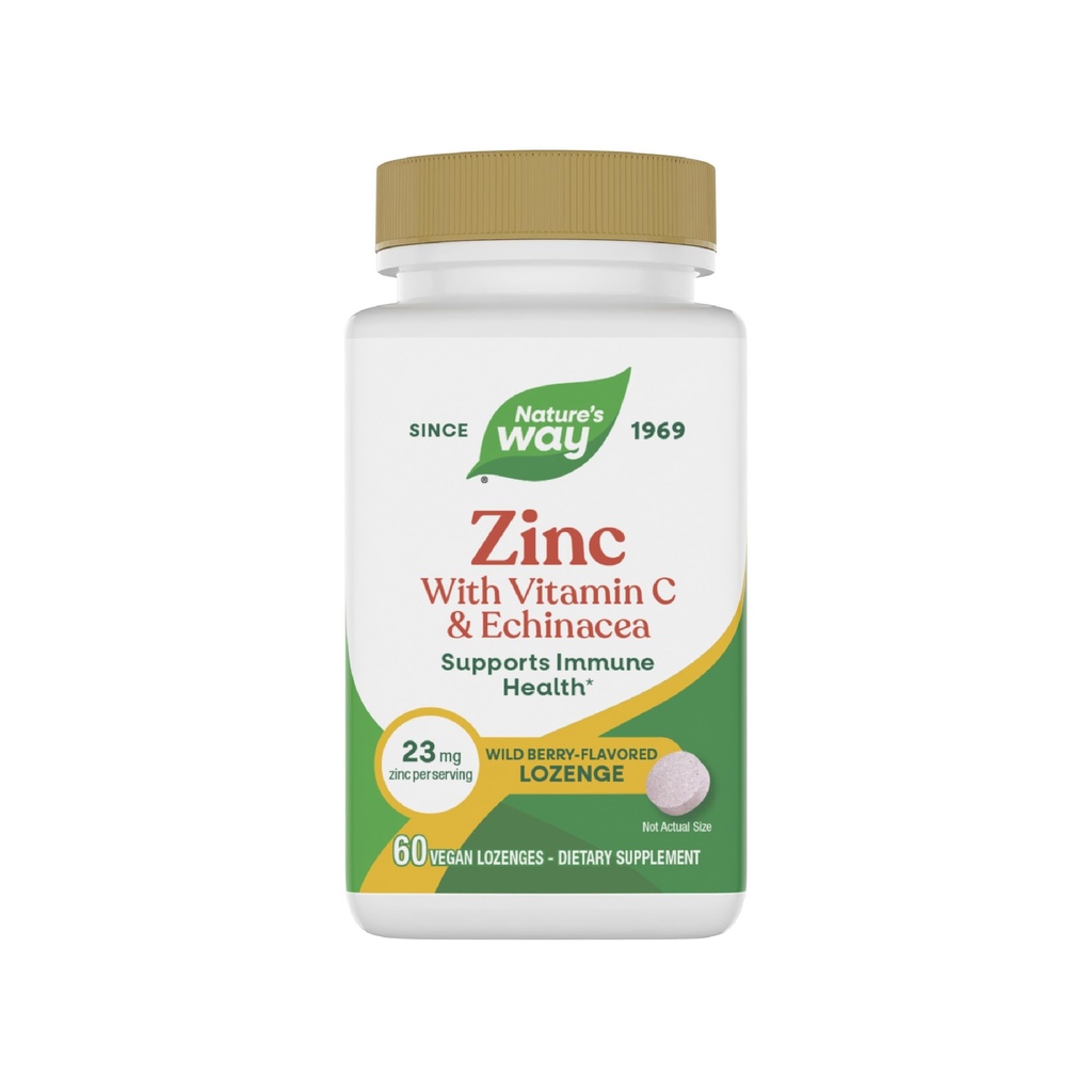 Nature's Way Çinko Lozenges with Vitamin C & Echinacea, çinko Supplements for Men and Women, Immune Support*, Wild Berry Flavor, 60 Lozenges (Pazar Mayıs Vary)