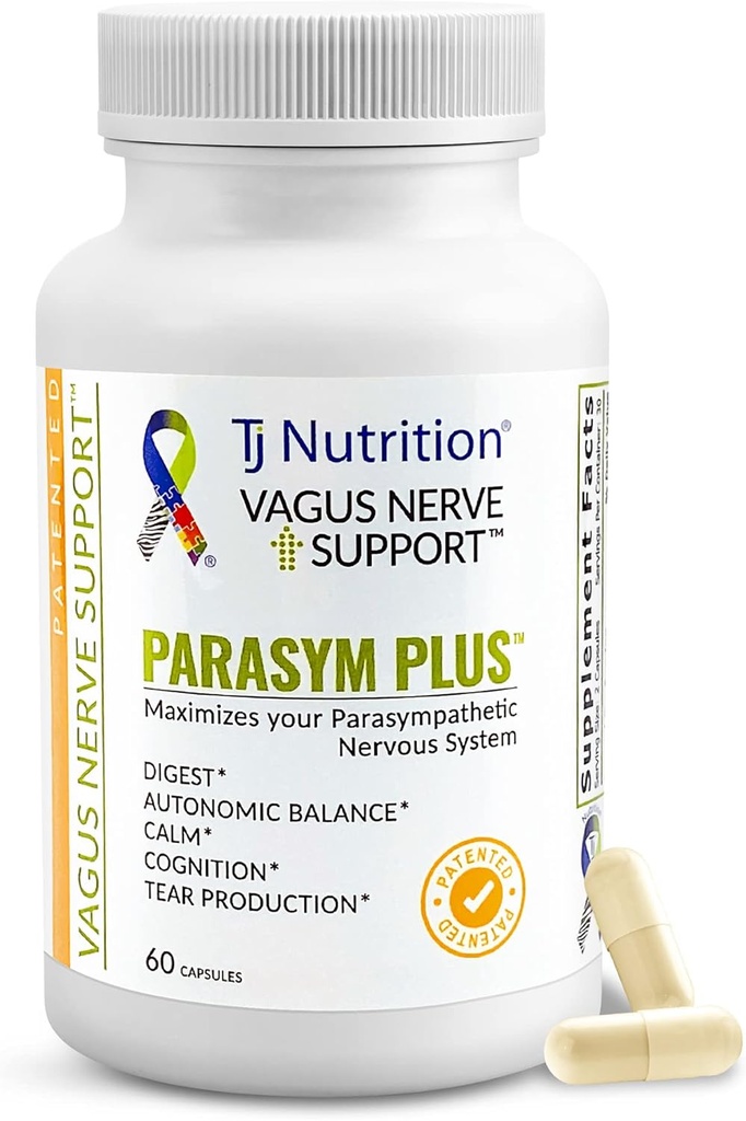 Parasym Plus Vagus Nerve Support, Patented Digestive Nutritional Supplements, Energy Branson for Men and Women, Memory Supplement for Brain, Gentle Immune System Support, 60 Capsules
