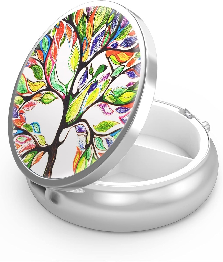 Κιβώτιο χαπιών 3 Διαμέρισμα μικρή θήκη χαπιών, Πόρτο για Pocket ή Purse Pill διοργανωτής χαπιών κάτοχος για να κρατήσει βιταμίνες, φαρμακευτική αγωγή, ιχθυέλαιο και συμπληρώματα (Tree of Life)