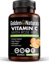 Golden Naturals Βιταμίνη C με όλα τα φυσικά ροζ HIPS, 1000mg, ανοσοενισχυτική υποστήριξη και ισχυρό αντιοξειδωτικό, υψηλή απορρόφηση με BioPerine, βελτίωση της υγείας του δέρματος, 90 κάψουλες