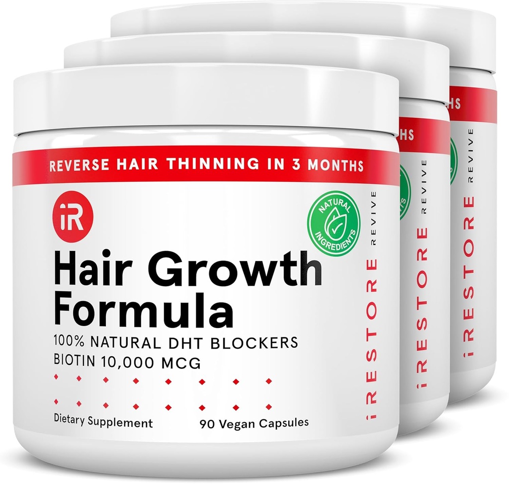 iRestore Hair Growth Supplement – Φυσικοί DHT Blockers & Multivitamin Blend – Vegan, Non-GMO, 90 κάψουλες – Υποστηρίζει Thicker, ισχυρότερη μαλλιά για άνδρες και γυναίκες – 3-πακέτο