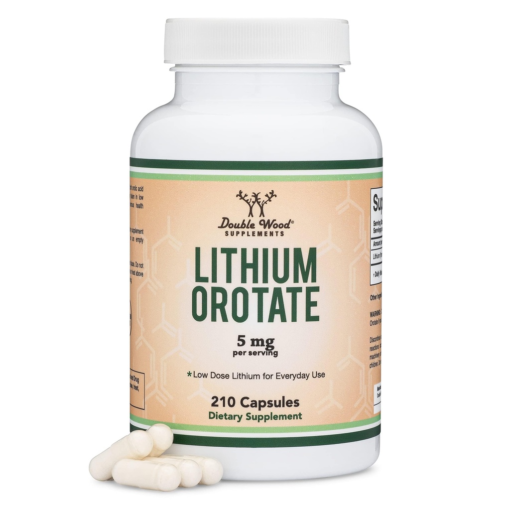 Cognition ve Brain Health için Elemental Lityum 5 mg of Elemental Lityum, 210 Capsules (Third Party Tested, Vegan Güvenli, Non-GMO) Double Wood Supplements