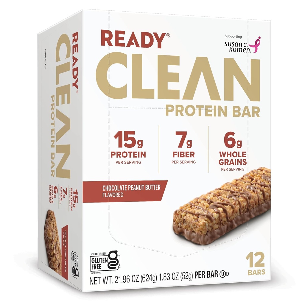 Ready® protein Bars – Yüksek Protein Snack with 15g Whey protein, All-Doğal Malzemeler, Destekler Lean Kas ve Kurtarma, Yapay Tatlıcılar – Peanut Butter, 12Pack