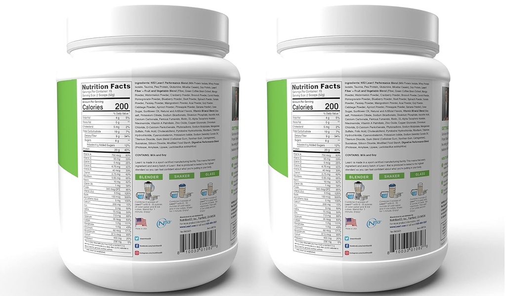 Lean1 Replacement Protein Shake, Vanilla Flavor, 2-PACK των 15 δοχεία συντήρησης